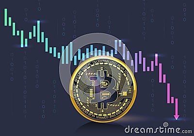 Bitcoin Cryptocurrency crisis on the market, shown on the graph Vector Illustration