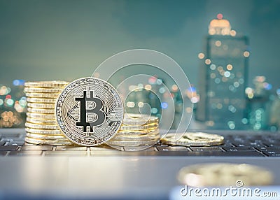 Bitcoin cryptocurrency declining coin stacks, lower value in digital currency in banking finance business and world stock exchange Stock Photo