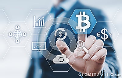 Bitcoin Cryptocurrency Digital Bit Coin BTC Currency Technology Business Internet Concept Stock Photo