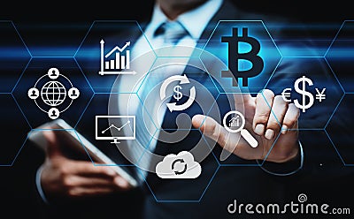 Bitcoin Cryptocurrency Digital Bit Coin BTC Currency Technology Business Internet Concept Stock Photo