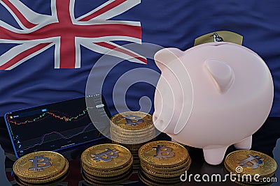 Bitcoin and cryptocurrency investing. Saint Helena flag in background. Piggy bank, the of saving concept. Mobile application for Cartoon Illustration