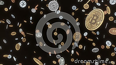 Bitcoin Cryptocurrency Market Crash 3D Falling Coins in Slow Motion - Abstract Background Texture Editorial Stock Photo