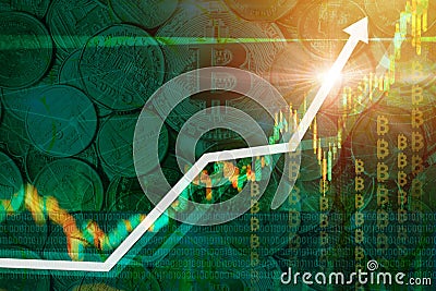 Bitcoin cryptocurrency market price rebound reaching high value recovered climb back toward hitting a record to target ceiling Stock Photo