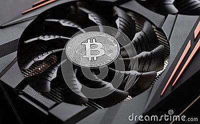 Bitcoin cryptocurrency mining concept. Blockchain technology background Stock Photo