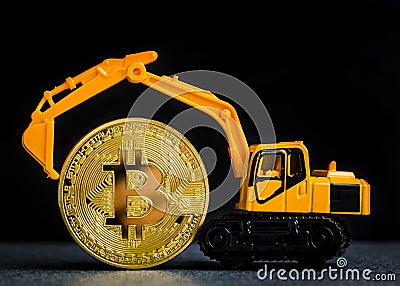 Bitcoin cryptocurrency mining concept. Blockchain technology. Mi Stock Photo