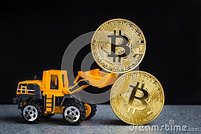 Bitcoin cryptocurrency mining concept. Blockchain technology. Mi Stock Photo