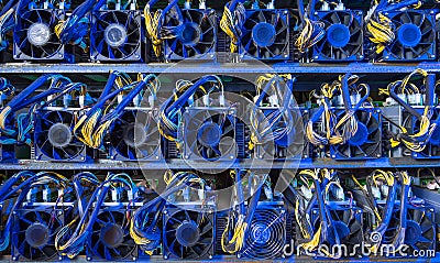 Bitcoin cryptocurrency mining farm Stock Photo