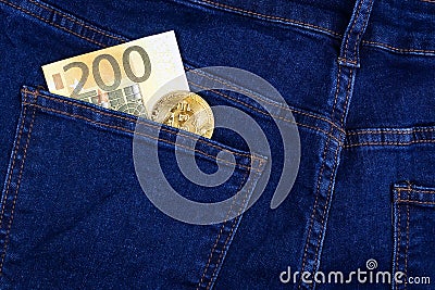 Bitcoin and the Euro, pocket Stock Photo