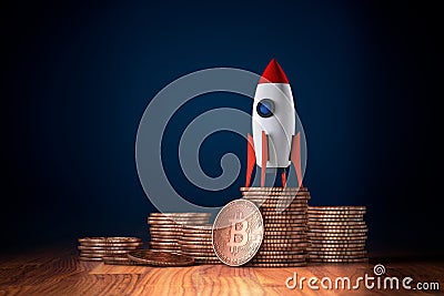 Bitcoin cryptocurrency rocket growth concept Stock Photo