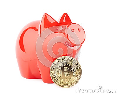 Bitcoin cryptographic currency, electronic money in the form of a coin isolated on white Stock Photo