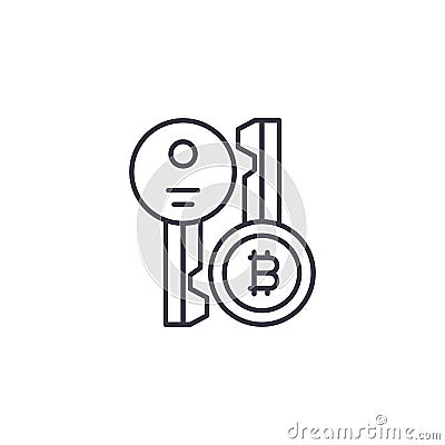 Bitcoin cryptographic keys linear icon concept. Bitcoin cryptographic keys line vector sign, symbol, illustration. Vector Illustration