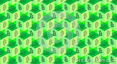 bitcoin blockchain network concept background green color Cartoon Illustration