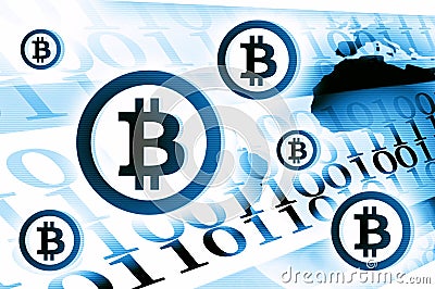 Bitcoin currency background illustration light blue Cartoon Illustration