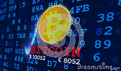 Bitcoin currency coin and name Stock Photo