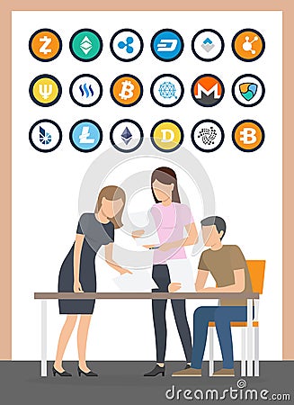 Bitcoin Currency and People with Papers Vector Vector Illustration