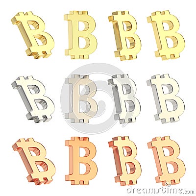 Bitcoin currency sign set isolated Stock Photo