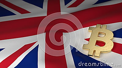 Bitcoin Currency Symbol on Flag of United Kingdom Stock Photo