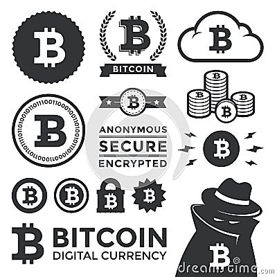 Bitcoin Design Elements and Labels Vector Illustration