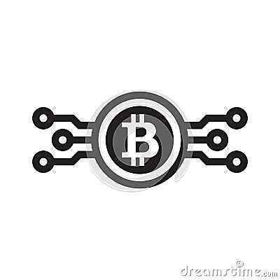 Bitcoin digital cryptocurrency - black icon on white background vector illustration for website, mobile application, presentation, Vector Illustration