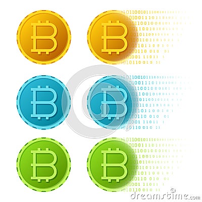 Bitcoin digital mining vector concepts set in flat style Vector Illustration