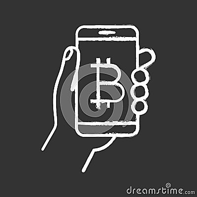 Bitcoin digital wallet chalk icon Vector Illustration