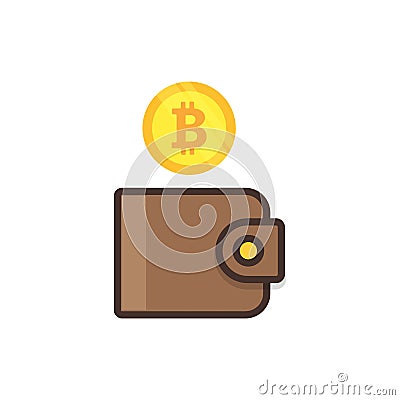 Bitcoin drop into the brown wallet Vector Illustration