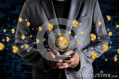 bitcoin electronic computer concept design Blockchain cryptoc Stock Photo