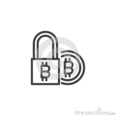 Bitcoin electronic security lock outline icon Vector Illustration