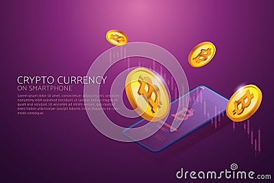 Bitcoin exchange on smartphone Blockchain Technology Vector Illustration