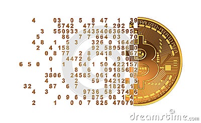 Bitcoin Falling Apart To Digits Concept. Stock Photo
