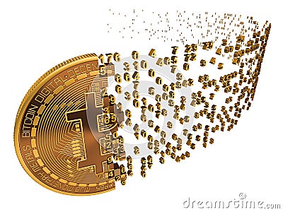 Bitcoin Falling Apart To Digits On White Stock Photo