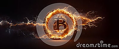 Bitcoin on fire. Bitcoin fall. Cryptocurrency theme. Generative AI Stock Photo