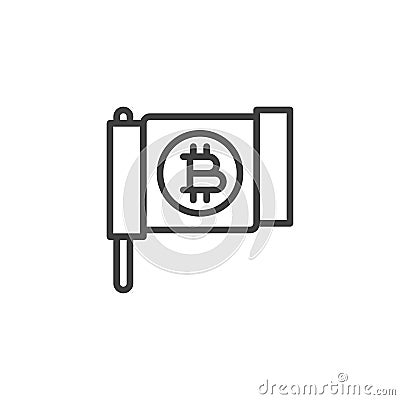 Bitcoin flag line icon Cartoon Illustration