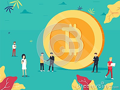 Bitcoin. Flat design style web banner of blockchain technology, bitcoin or altcoins and cryptocurrency mining. Stock Photo