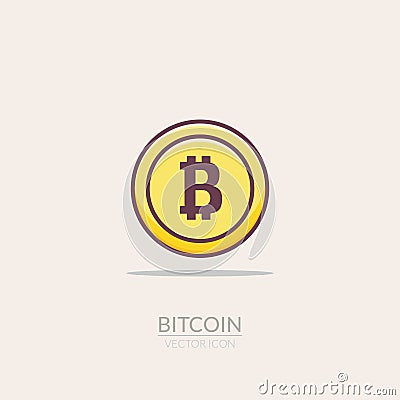 Bitcoin flat icon digital money. Bit coin electronic gold illustration. Market sign symbol Vector Illustration