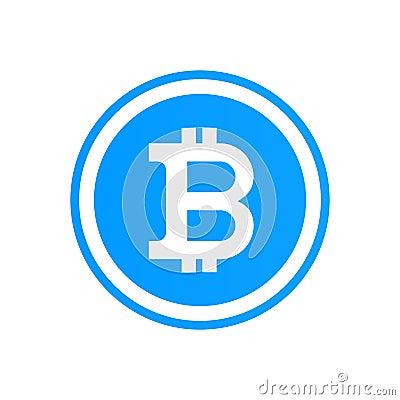 Bitcoin flat logo on blue background. Bitcoin vector sticker for web design Stock Photo