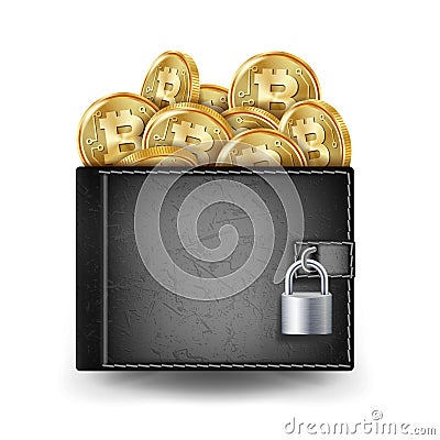 Bitcoin Full Wallet Vector. Black Color. Cryptography Vector Illustration