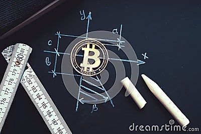 Bitcoin geometric harmony. Symbol of planning, rationality Stock Photo