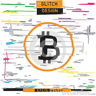 Bitcoin glitch design colorful template Vector Illustration