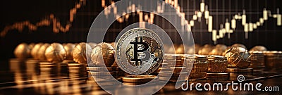 Bitcoin gold coins on chart, blockchain blockchain tech, digital currency mining concept Stock Photo