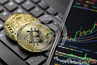 Bitcoin cryptocurrency trading Stock Photo