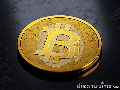 Bitcoin, gold metallic with futuristic engraving texture 3D rendered Stock Photo