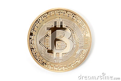 Bitcoin, golden coin half in shadow on white Editorial Stock Photo