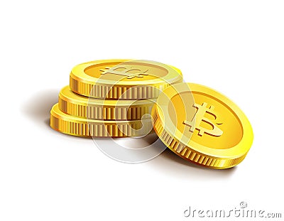 Bitcoin golden coins pile stack. Vector Illustration