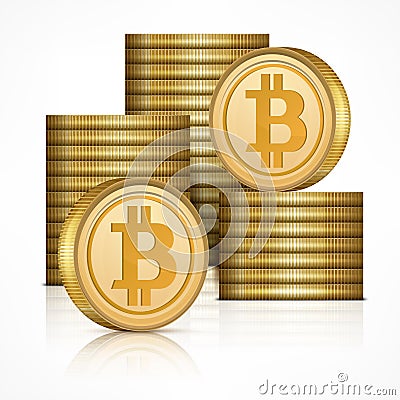 Bitcoin golden coins stack Vector Illustration