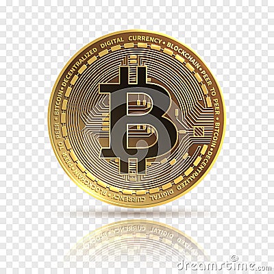 Bitcoin. Golden cryptocurrency coin. Electronics finance money symbol. Blockchain bitcoin isolated icon Vector Illustration