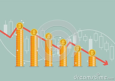 Bitcoin with graph down Vector Illustration