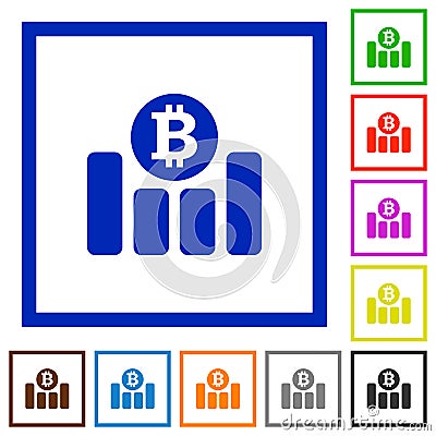 Bitcoin graph flat framed icons Stock Photo