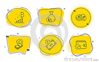 Bitcoin graph, Rejected payment and Cashback icons set. Savings, Cash and Loyalty program signs. Vector Vector Illustration