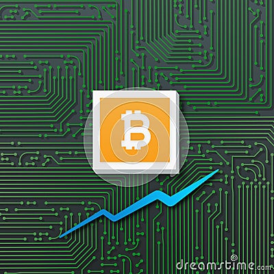 Bitcoin growth with market chart graph and circuit board. 3D illustration Stock Photo